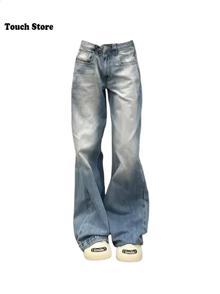 Women American Vintage Y2k Japanese Harajuku Shoujo Tomboy Baggy Low Rise Denim Pants Long Trousers 2000s Aesthetic Jean Kpop 250118