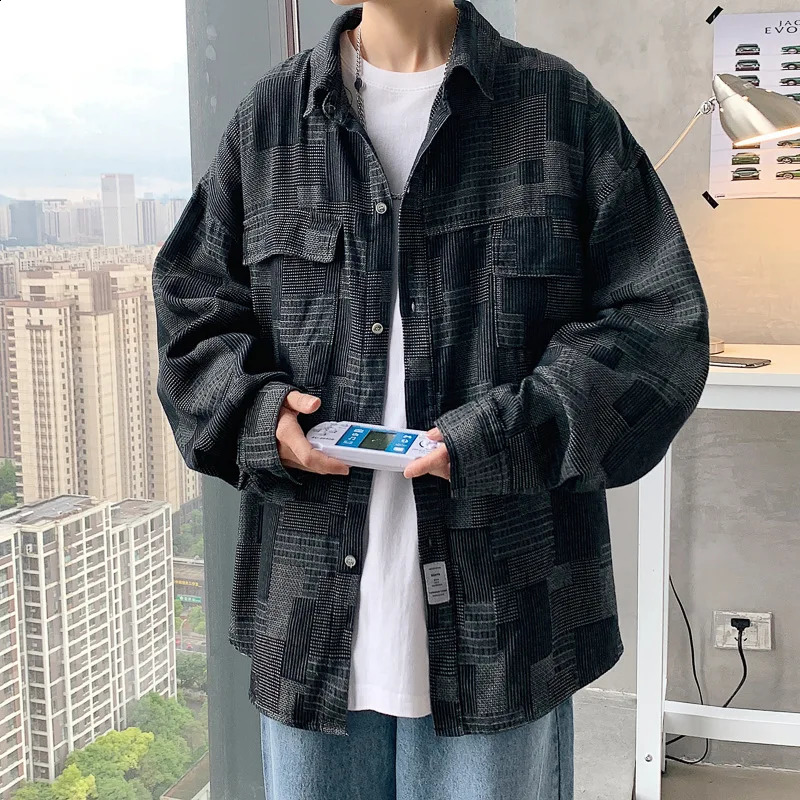 Hong Kong Style Autumn Denim Work Jacket Harajuku Shirt Men Thin Japanese Fashion Loose Longsleeved Casual 250110