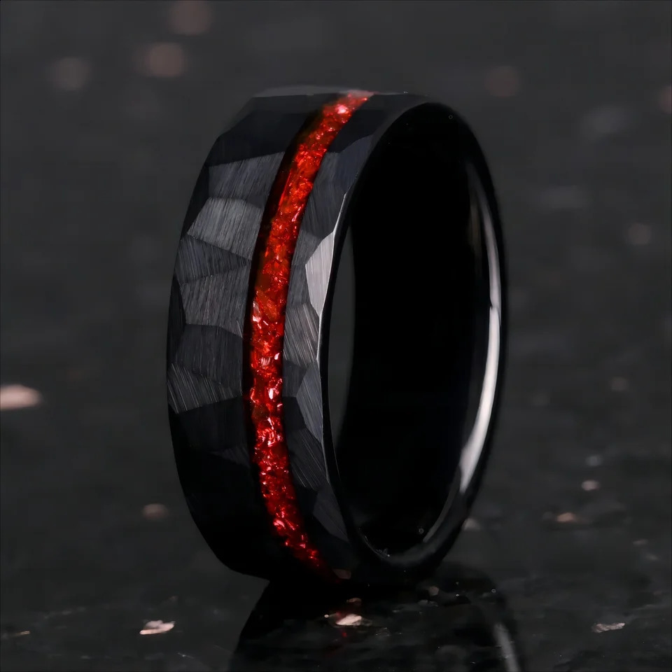 8mm Red Ruby Black Tungsten Carbide Rings For Men Wedding Engagement Band Birthday Anniversary Gift For Him 250117