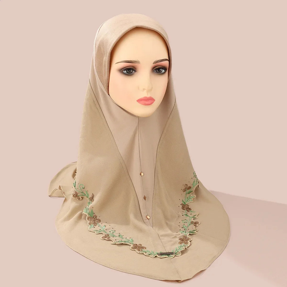 Embroidery Floral Hijab Arab Solid Color Turban Islamic Fashion Khimar Muslim Soft Women Wear Directly Instant Hijab Scarf 250121