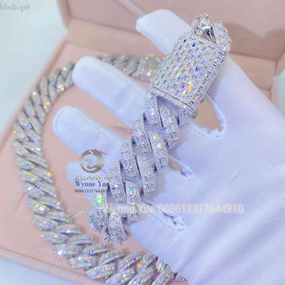 New 20mm Thick Heavy Baguette Gra Certificate Pass Dia Tester Vvs Moissanite Cuban Chain