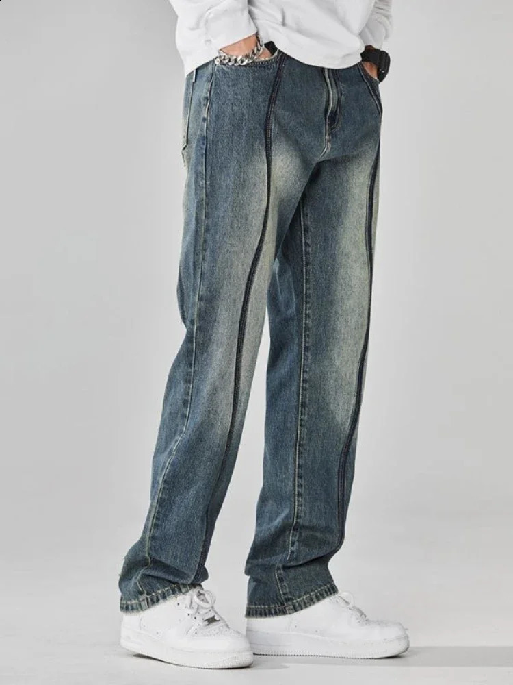 Trousers Cropped Broken Graphic Ripped Male Cowboy Pants with Holes Hip Hop Torn Jeans for Men Washed Y2k Vintage Trend Xs 250113