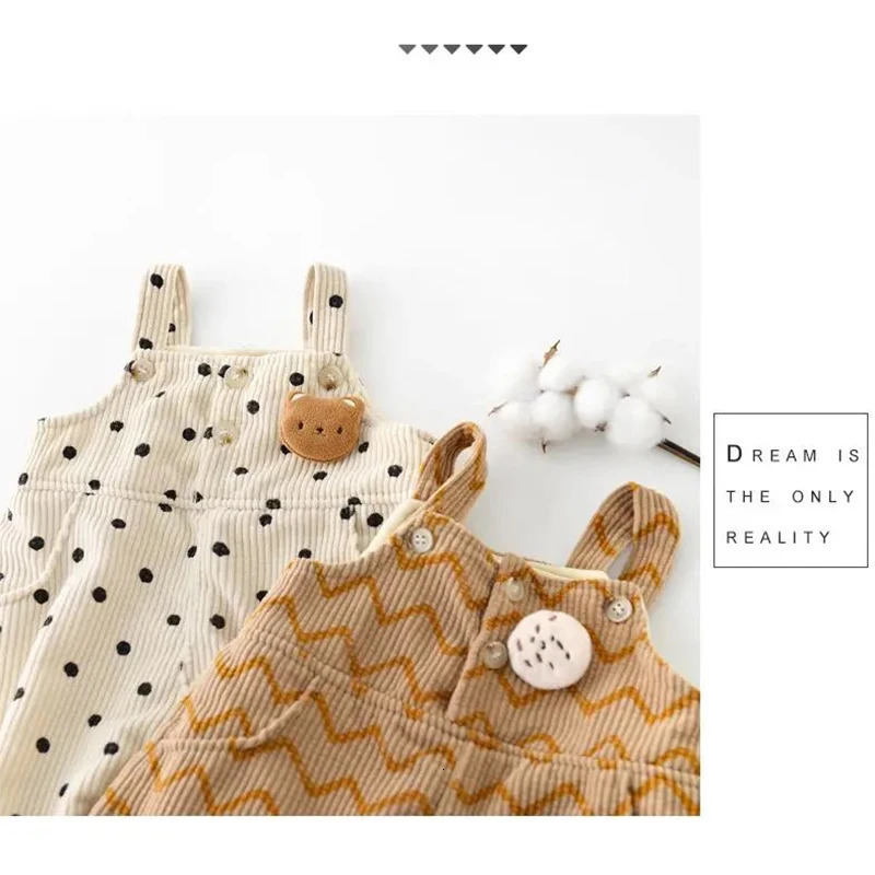 024M Baby Boys Girls Jumpsuit Super Cute Bear Overalls Kid Casual Suspender Trousers Toddler Children Warm Strap Corduroy Pants 250117