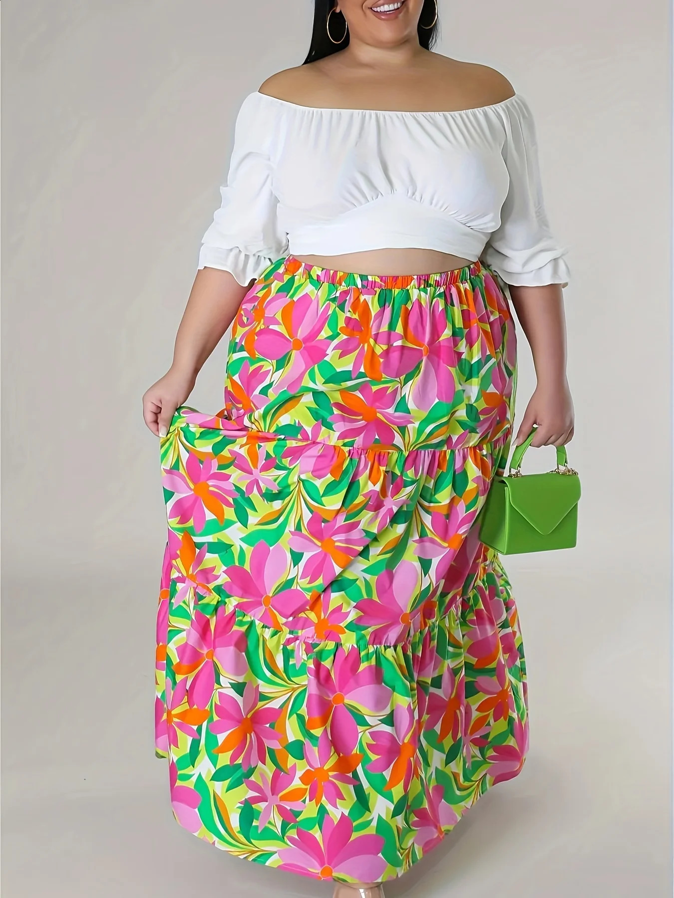 Plus size spring and summer elegant good to wear with floral print skirt loose version of thin cover meat cool breathable fabric 250121