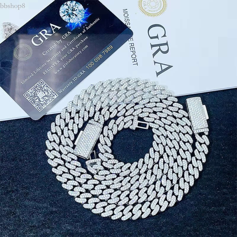 Hot Sale 8mm GRA Certified Moissanite Dia chain Sier 6 78inches 16 18 20 24 inches moissanite Cuban Necklace