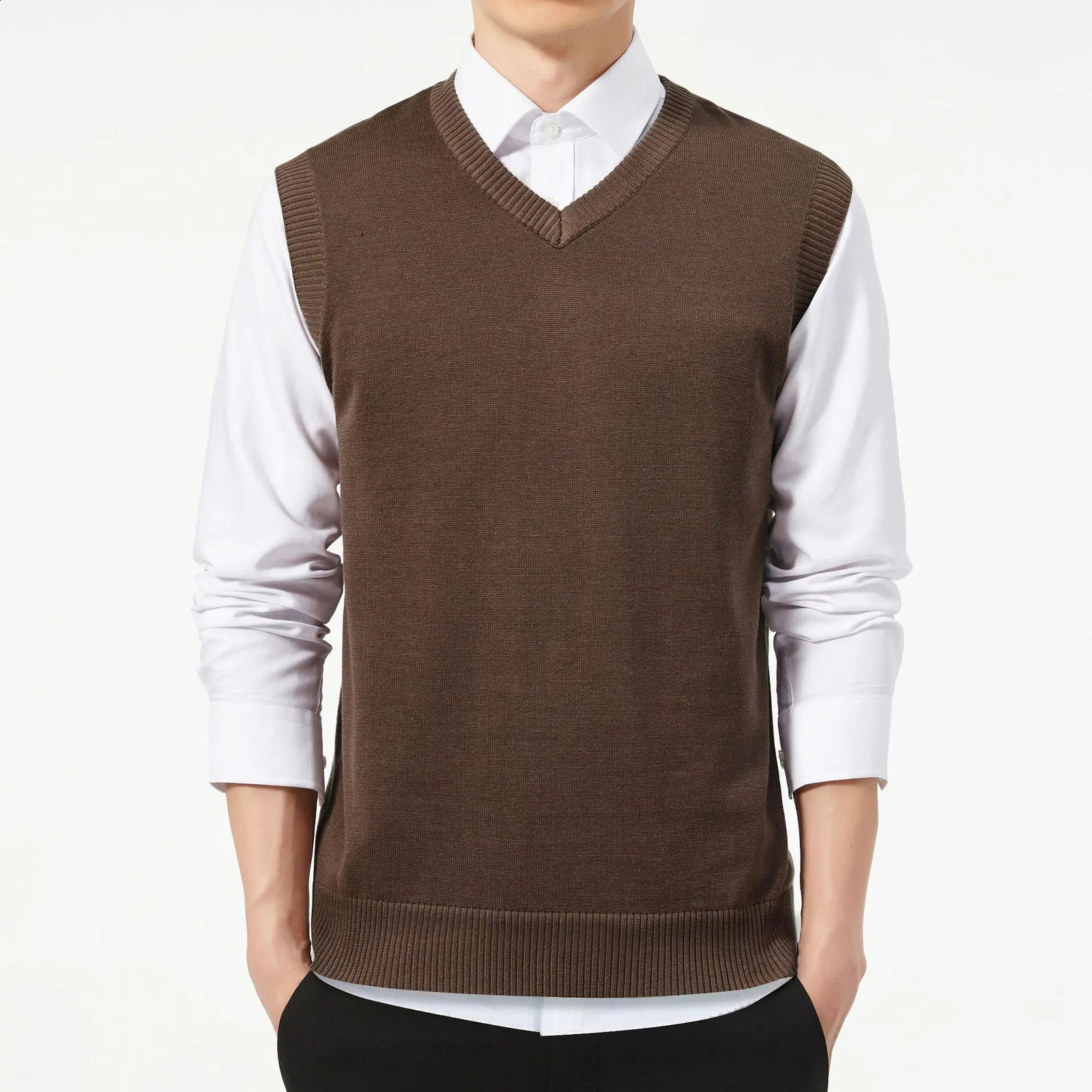 Spring Autumn Sweater Male Casual Knit Vest Waistcoat Man VNeck Sweaters Knitwear Sleeveless Jumpers Clothing 3XL 250114Z