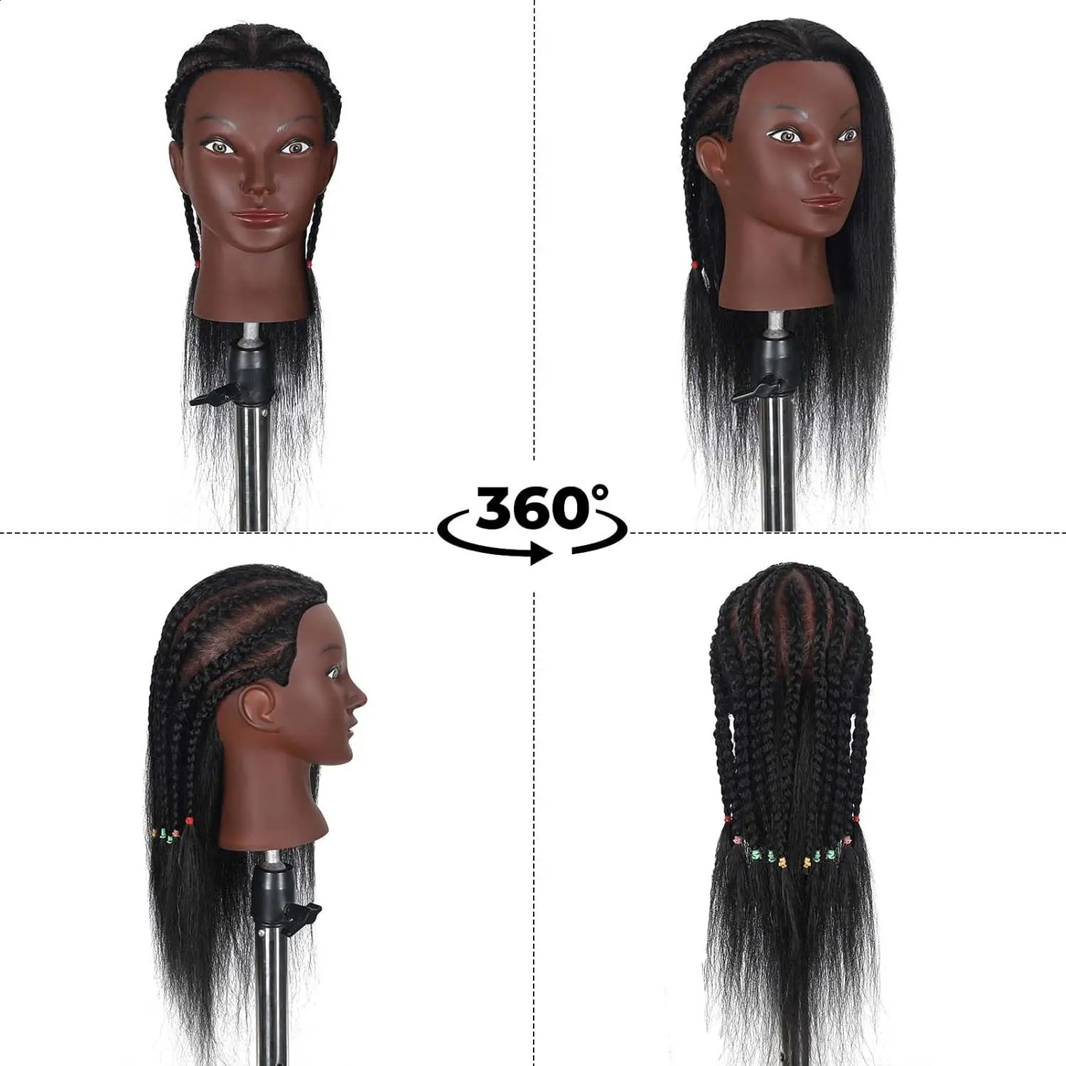 Mannequin Head Human Hair 16inch Manikin Head Cosmetology Doll Head for Hairdresser Practice Braiding Hair Styling 250114