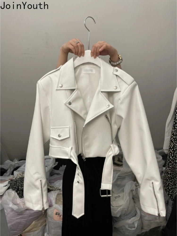 Korean fashion leather jacket womens clothing re export collar zipper PU crop coat Ropa Mujer street clothing Harajuku Y2k top 250118