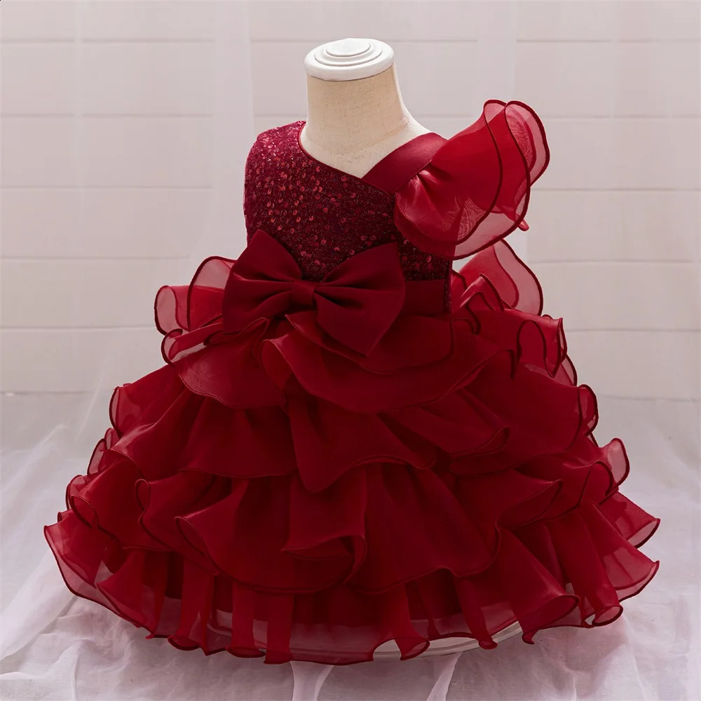 Flower Girls Wedding Bridesmaid Party Dress Kids Sequin Princess Gown For Baby Toddler 1st Birthday Bow Clothes Evening Costumes 250120