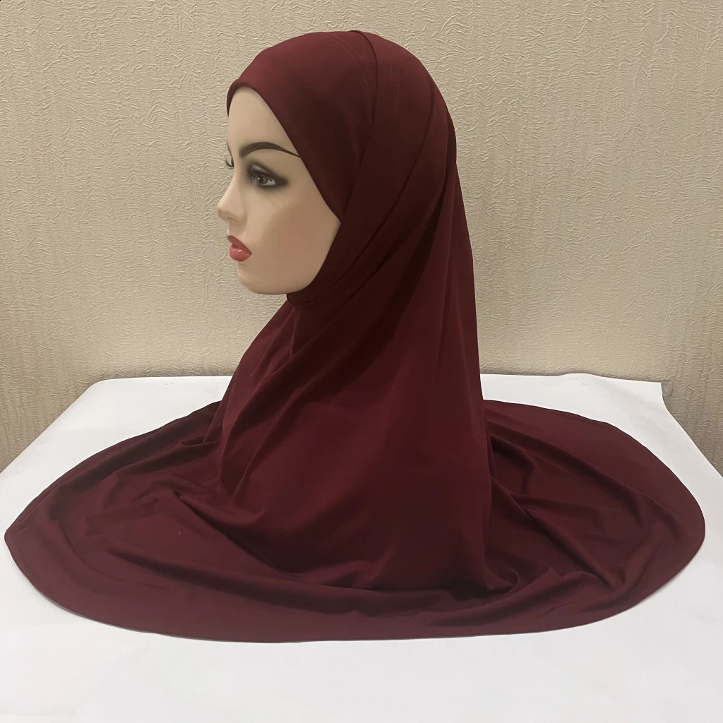H292 Plain Lycra two pieces pray hijab outside hijabi with underscarf muslim scarf islamic headscarf hat armia pull on headwrap 250121