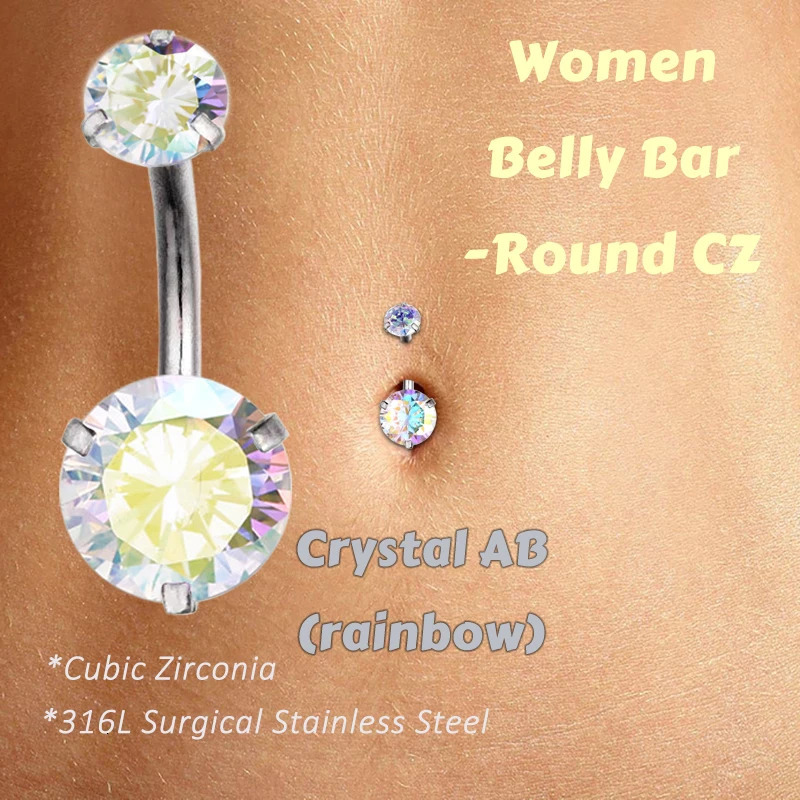 1 PcPack 316L Stainless Steel Belly Button Rings Navel Piercing Bar with Round CZCubic Zirconia Body Jewelry 250110