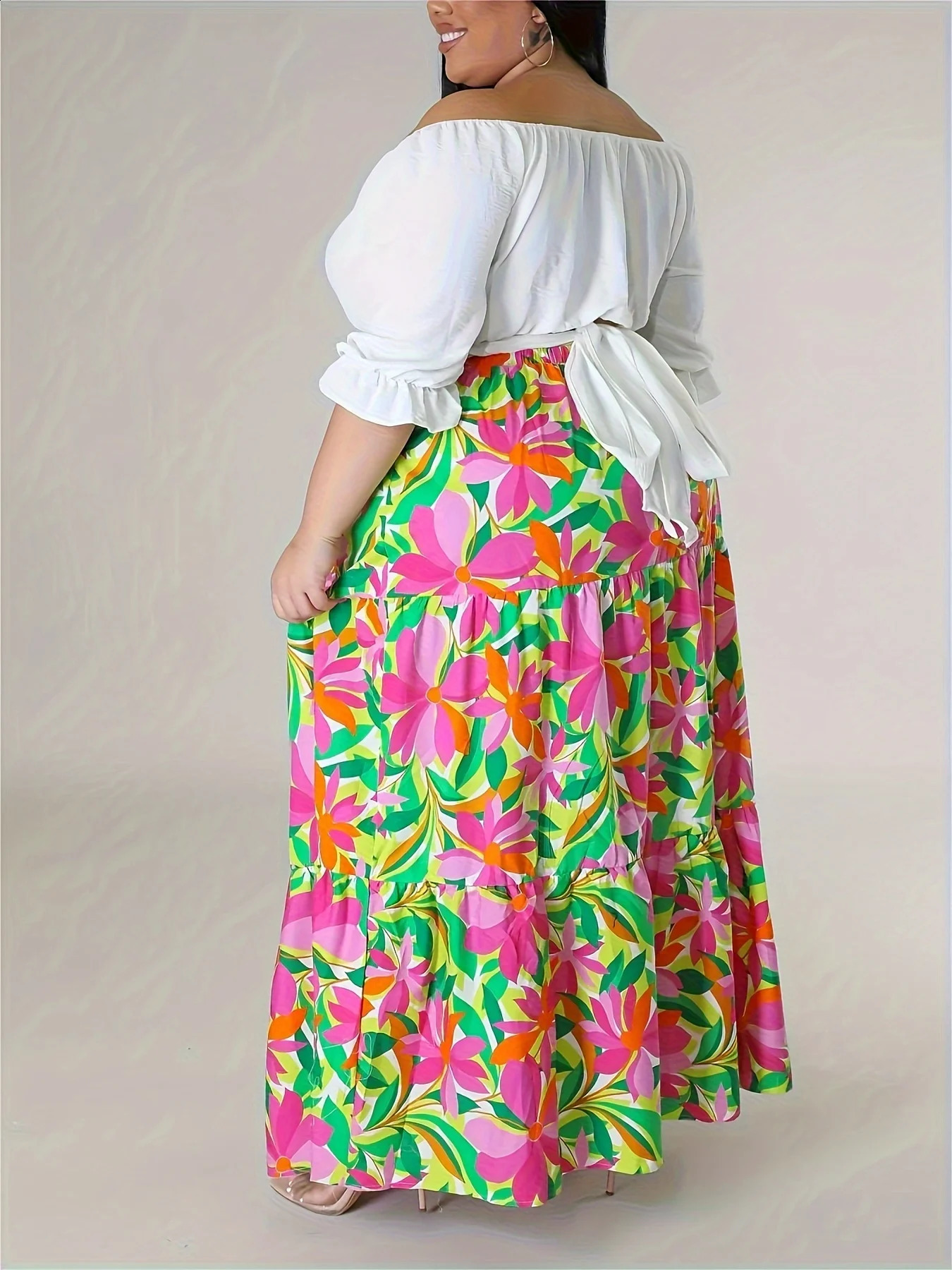 Plus size spring and summer elegant good to wear with floral print skirt loose version of thin cover meat cool breathable fabric 250121