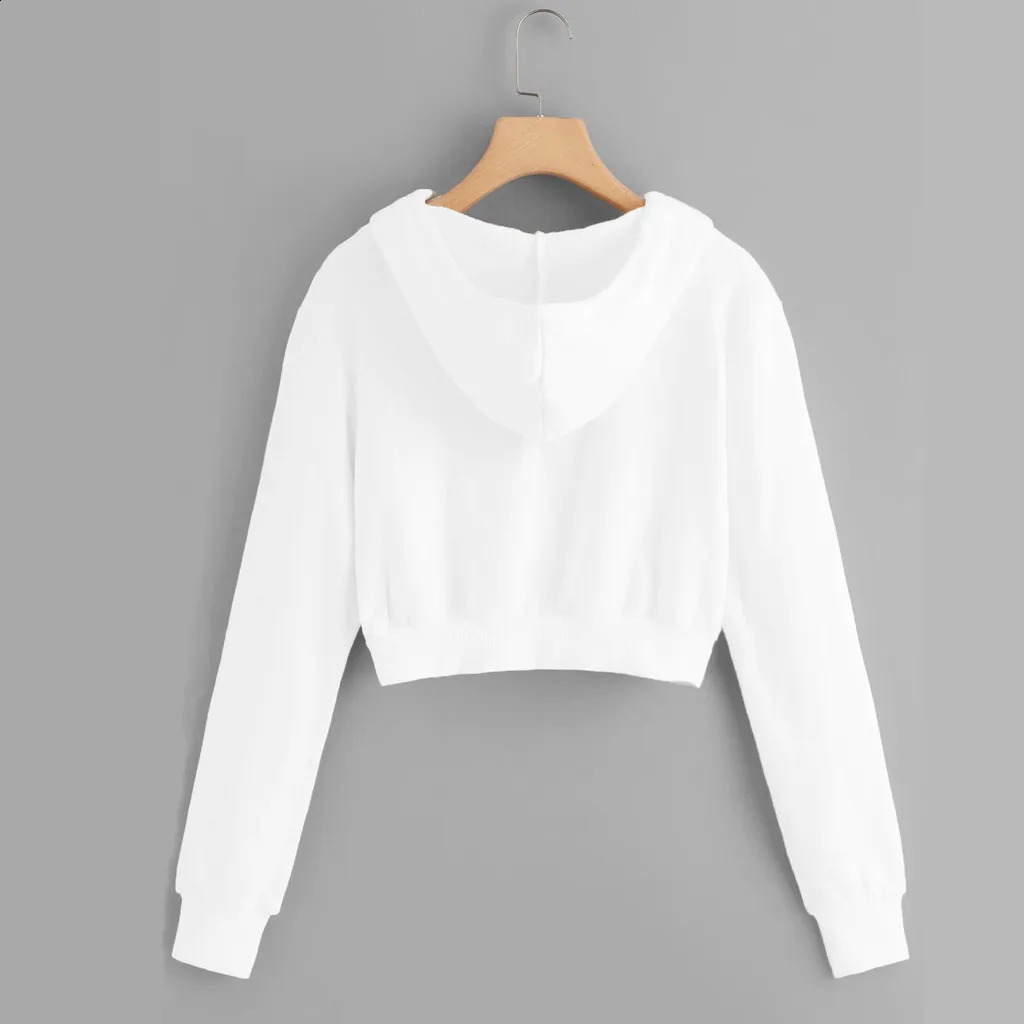 White Zip Up Hoodie Drawstring Long Sleeve Kpop Hooded Sweatshirt For Women Kawaii Harajuku Cropped Hoodie Sudaderas Para Mujer250120