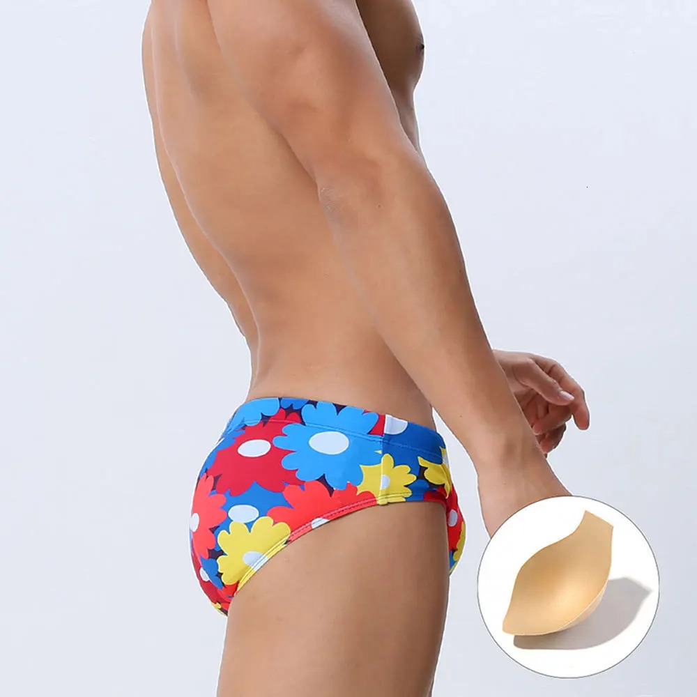 Push Pad Swimwear Men Fun Cartoon Print Swim Trunks Low Waist Swimsuit Sexy Bikini Shorts Beachwear Swimming Gay Mens Briefs 250121