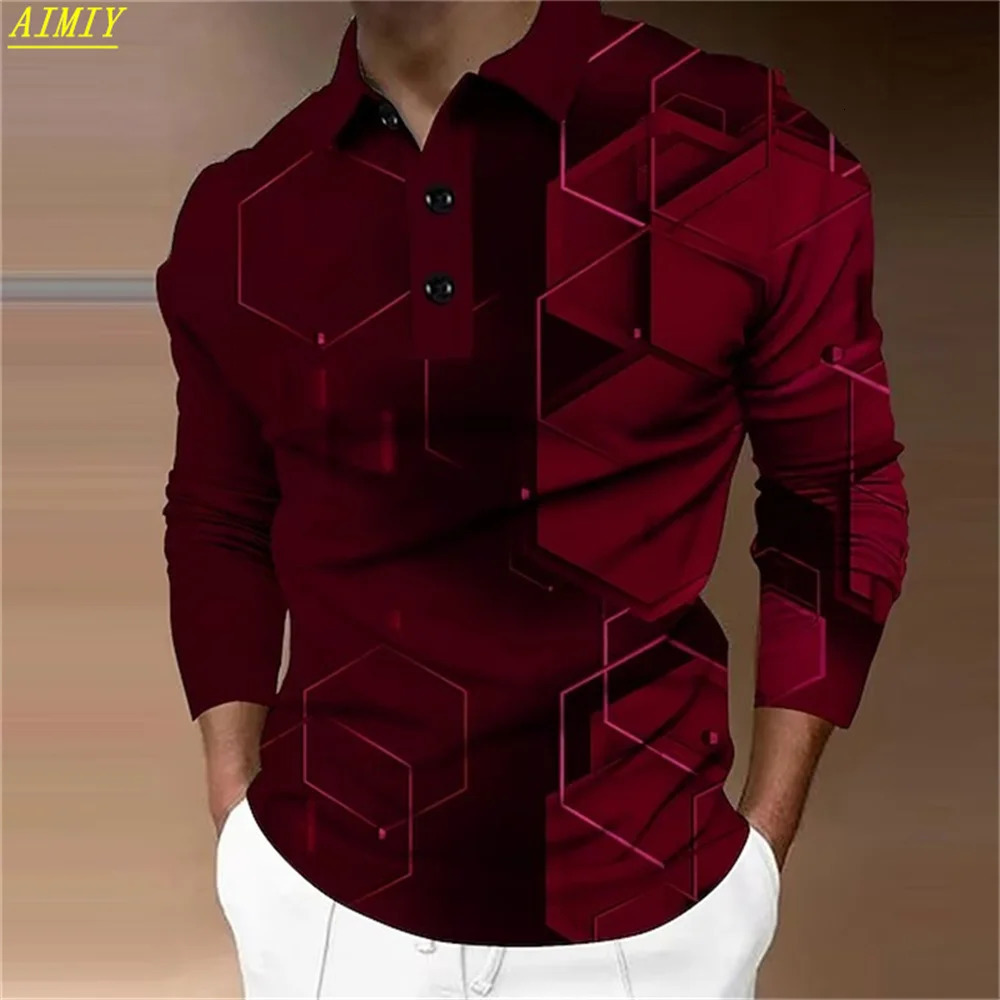 Mens long sleeved polo shirts golf shirts graphic printed clothing transition 3D printed outdoor long sleeved comfortable tops 250118