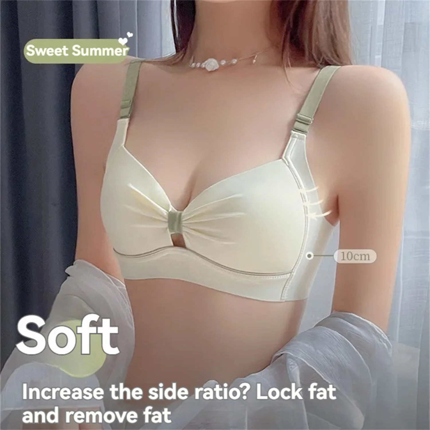 Womens bar Nonmarking summer thin section underwear large breasts show small gathered without steel ring comfortable 250122