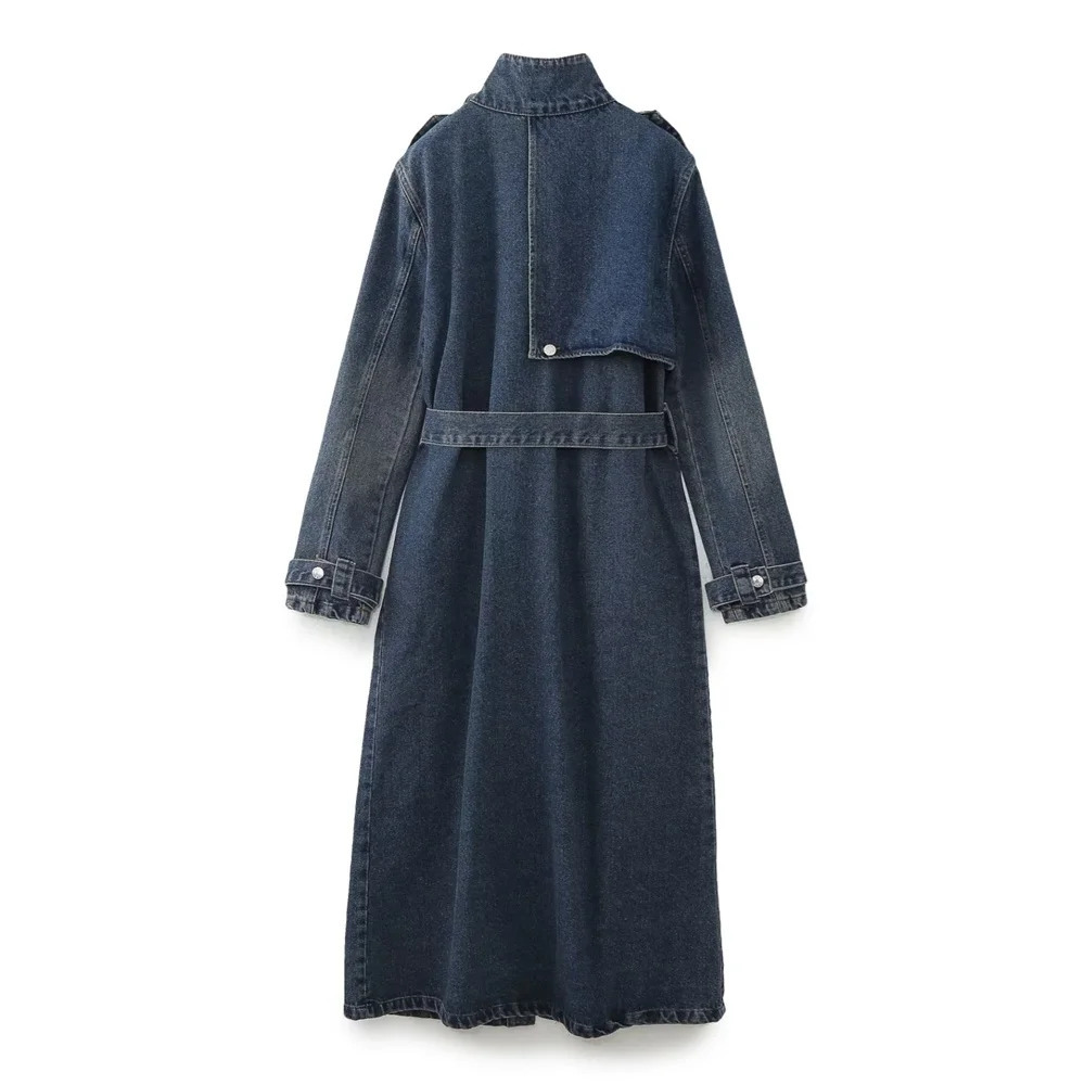 UNIZERA Autumn/Winter Product Womens Fashion Casual Loose Versatile Long Belt Denim Windbreaker 250118