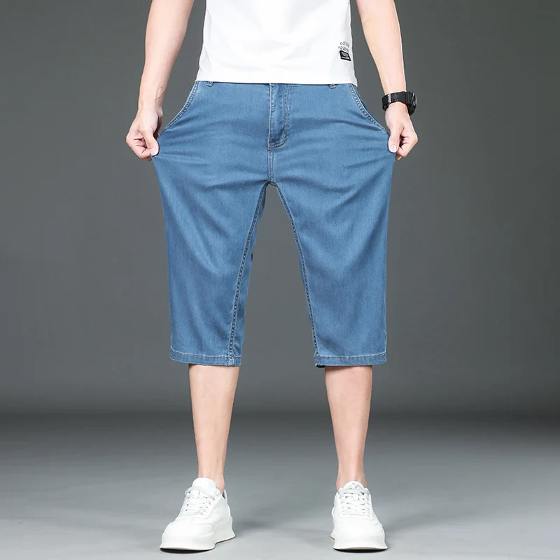 Casual Mens Denim Shorts Summer Thin Comfortable Solid Color Classic Straight Baggy Denim Pants Male Cropped Short Pants 250117