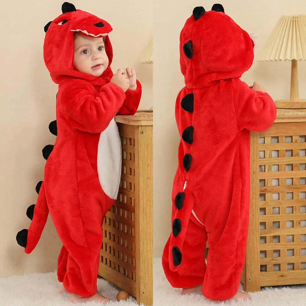 Winter Clothes for Babies Baby Pajamas One Piece Hooded Jumpsuits for Girls Baby Boys Pijamas Dinosaur Girls Kigurumi Sleepwear 250114