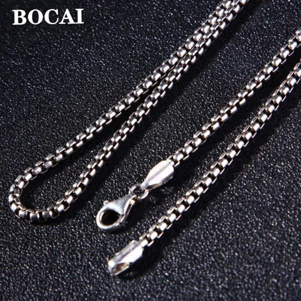 BOCAI Wholesale M 100% Solid S925 Pure Silver Round Snake Bone Sweater Chain Fashion Man Necklace 250120