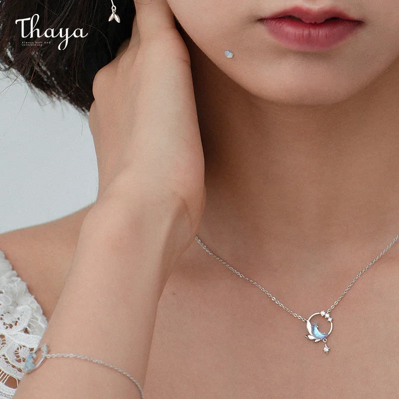 Thaya Original 405cm Moon Pendant Necklace Crystal Silver Necklace For Women Fashion Chorker Elegant Fine Jewelry Gift 250117