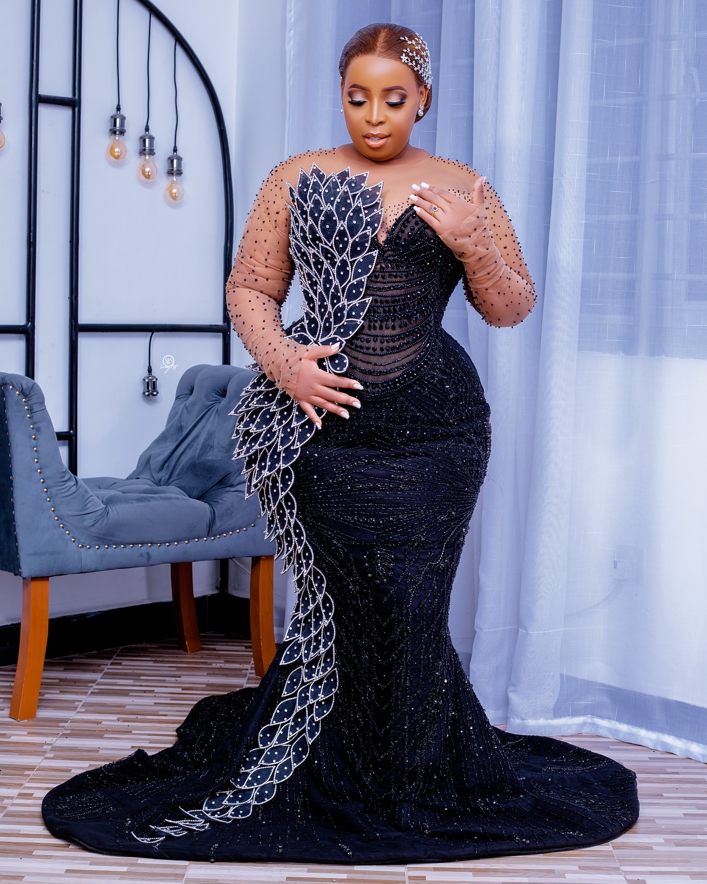 Aso Ebi Dark Navy Mermaid Prom Dresses 2025 rals Beaded Sequined Evening Formal Party Second Birthday Engagement Gowns Plus Size Dress For Special Ocn