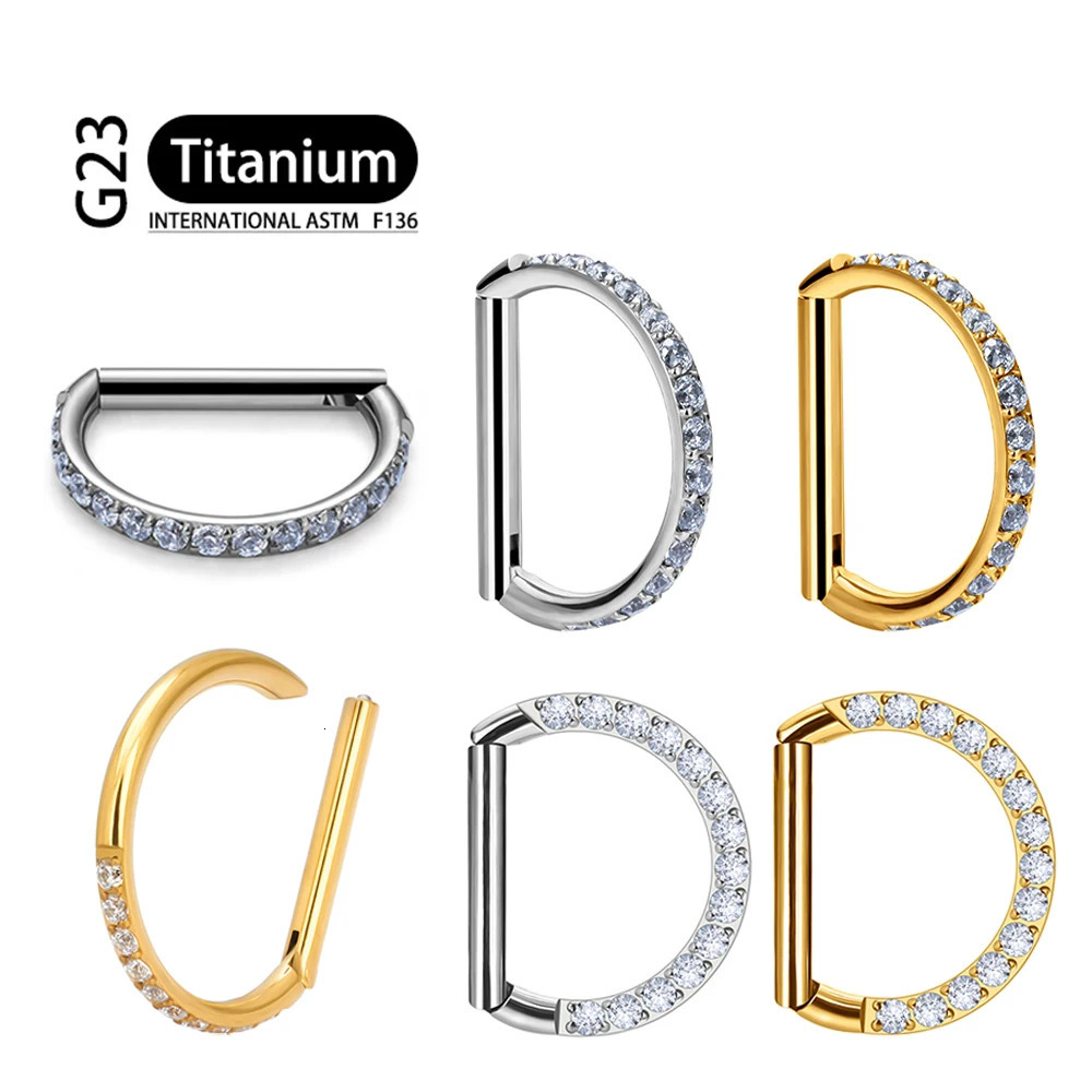 ASTM 36 Nose Ring Daith Heart Earring Hoop Cartilage Tragus D Shape Helix Rings Hinged Segment with Clear CZ 250110
