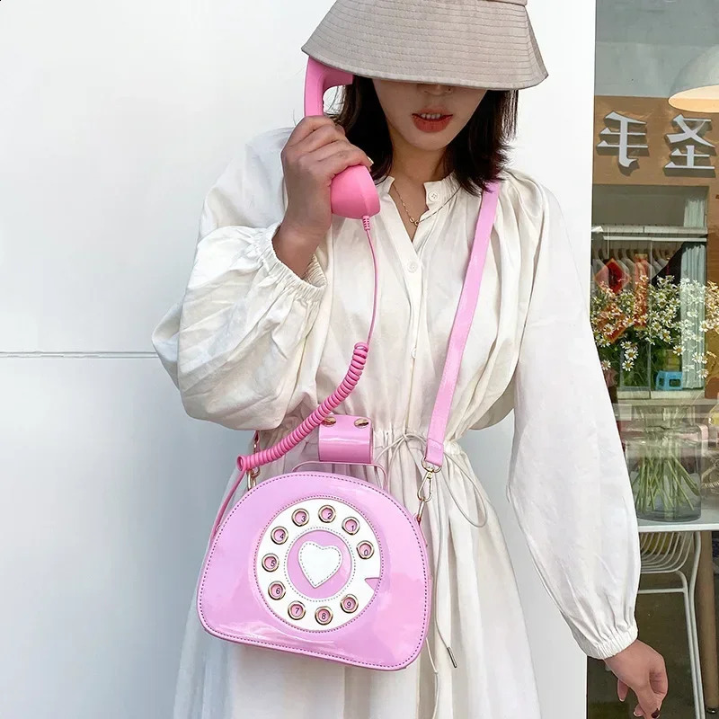 Phone Shape Womens Purses and Handbags Funny Personality Pink Shoulder Crosbody Bag for Girl Patent Leather Casual Tote 250120