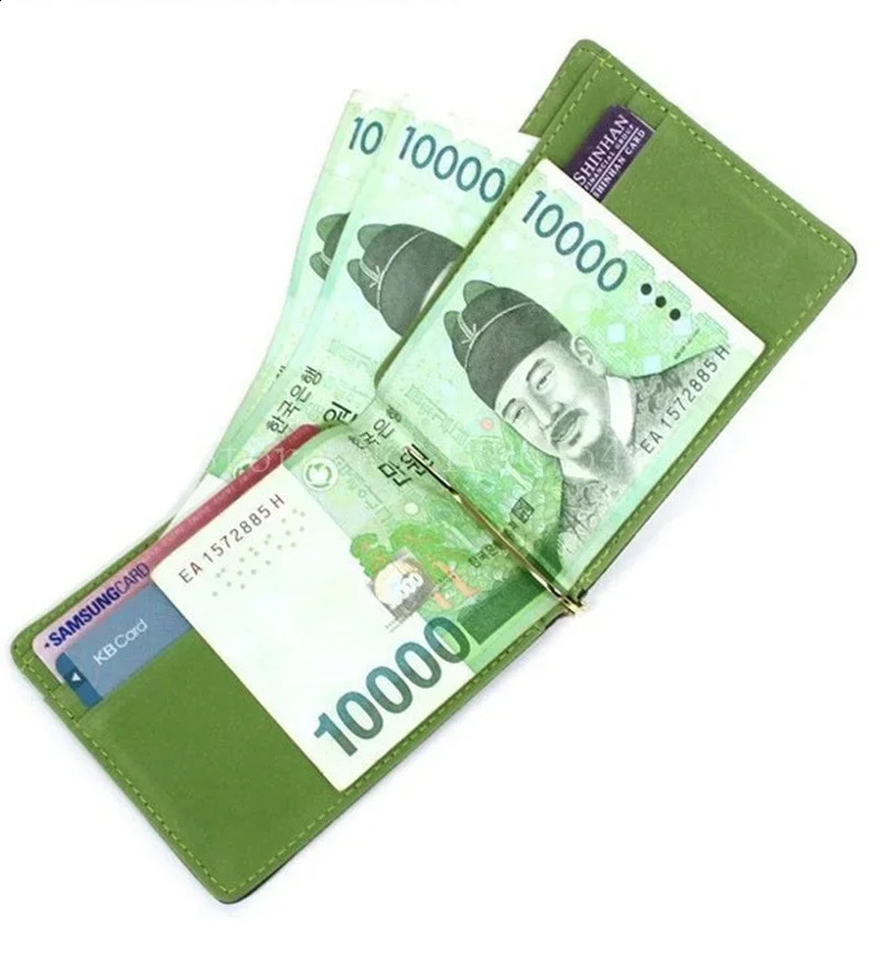 Leather Men Money Clips Metal Solid Wallets Credit Dollar Purses Money Holder portafoglio Wallet for Male Minimalist Card Holder 250121