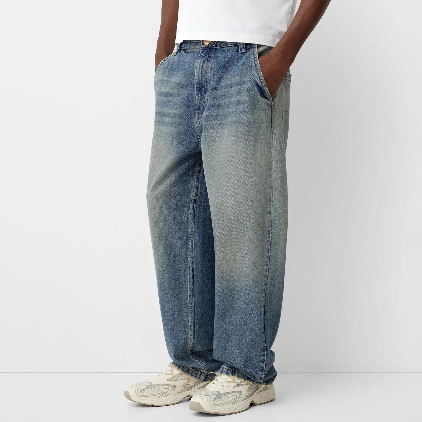 Mens Classic Regular Fit Jeans Vintage Straight Wide Leg Denim Pants with Pockets Baggy Trousers Streetwear 250121