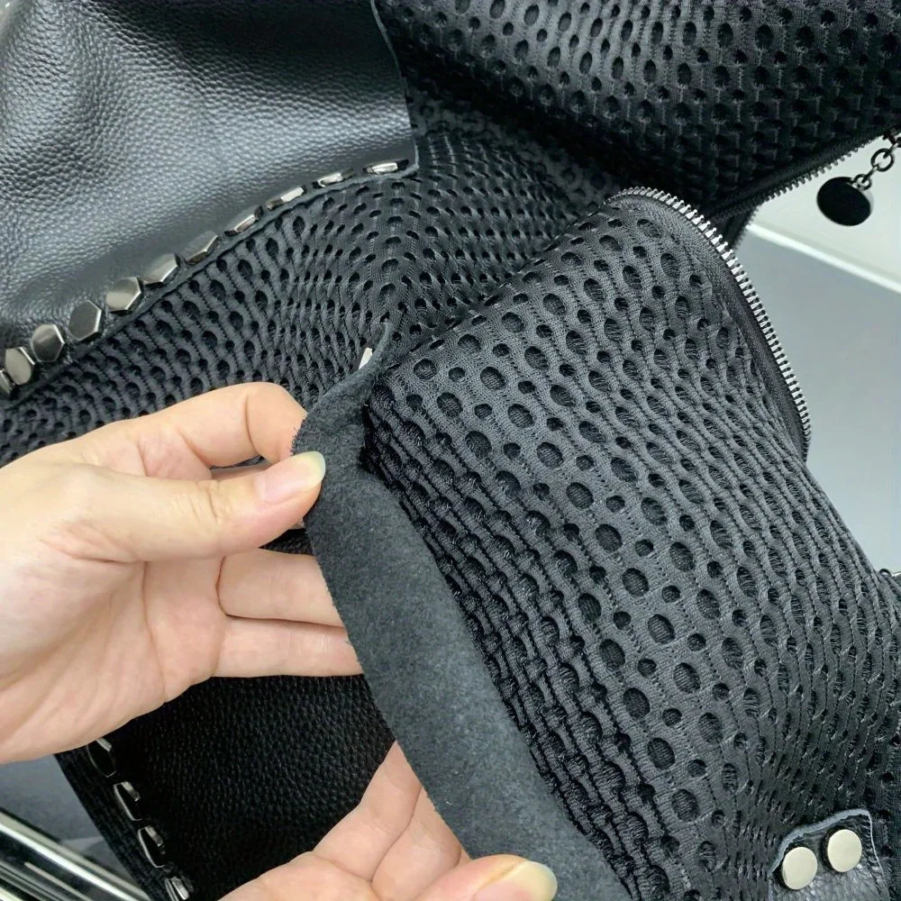 Womens Large Capacity Shoulder Bag Fashionable Mesh Splicing Genuine Leather Crossbody Bag 250110