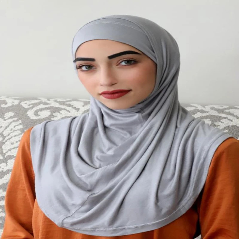 H292 Plain Lycra two pieces pray hijab outside hijabi with underscarf muslim scarf islamic headscarf hat armia pull on headwrap 250121