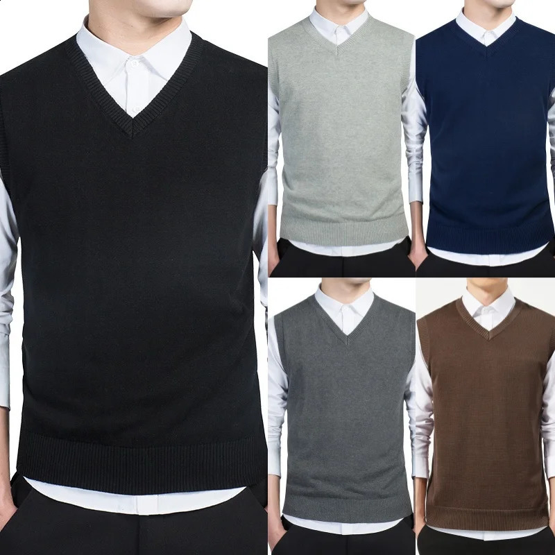 Spring Autumn Sweater Male Casual Knit Vest Waistcoat Man VNeck Sweaters Knitwear Sleeveless Jumpers Clothing 3XL 250114Z