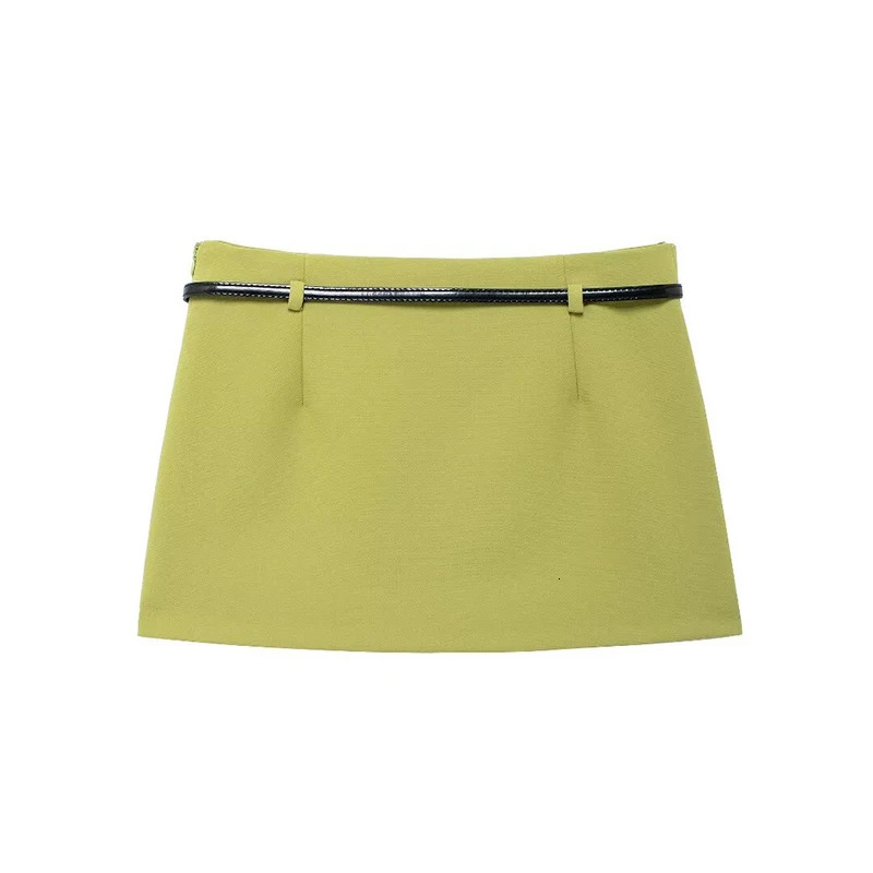 Willshela Women Fashion 2 Piece Set With Belt Green Shirts Vintage High Waist Side Zipper Mini Skirt Female Chic Skirts 250122