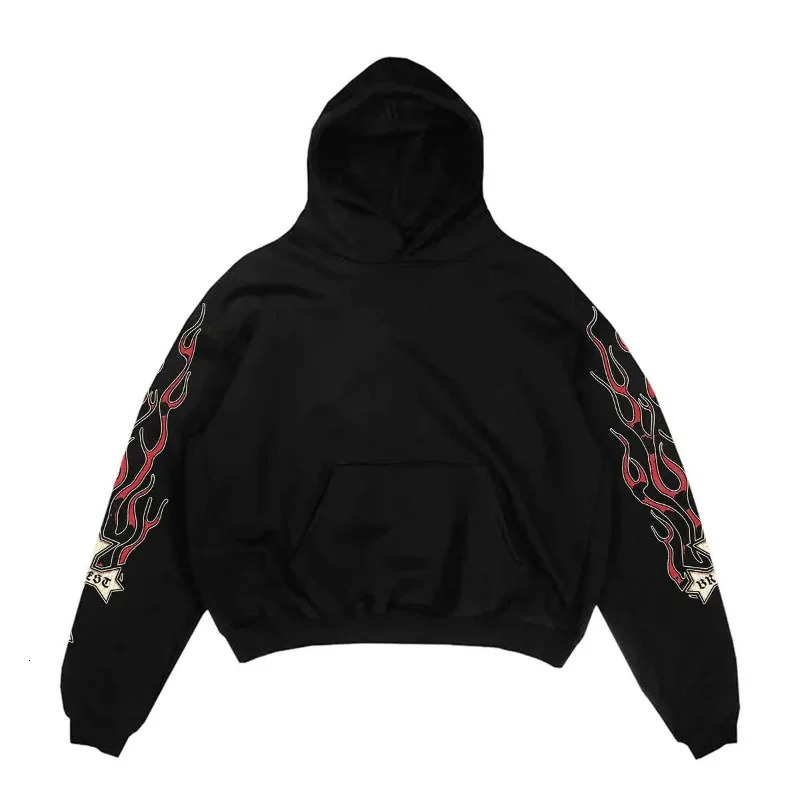 Hip Hop Retro Personalized Flame Printed Hoodie Mens Y2K Trend Harajuku Fashion Sweater Loose Casual Womens Coat 250110