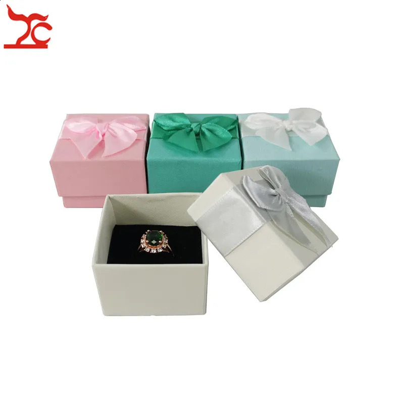 Fashion Color Paper Jewelry Gift Box Pink White Blue Ring Storage Organizer Gift Ribbon Box 5*5*3.8cm Wholesale 24Pcs/lot 250117