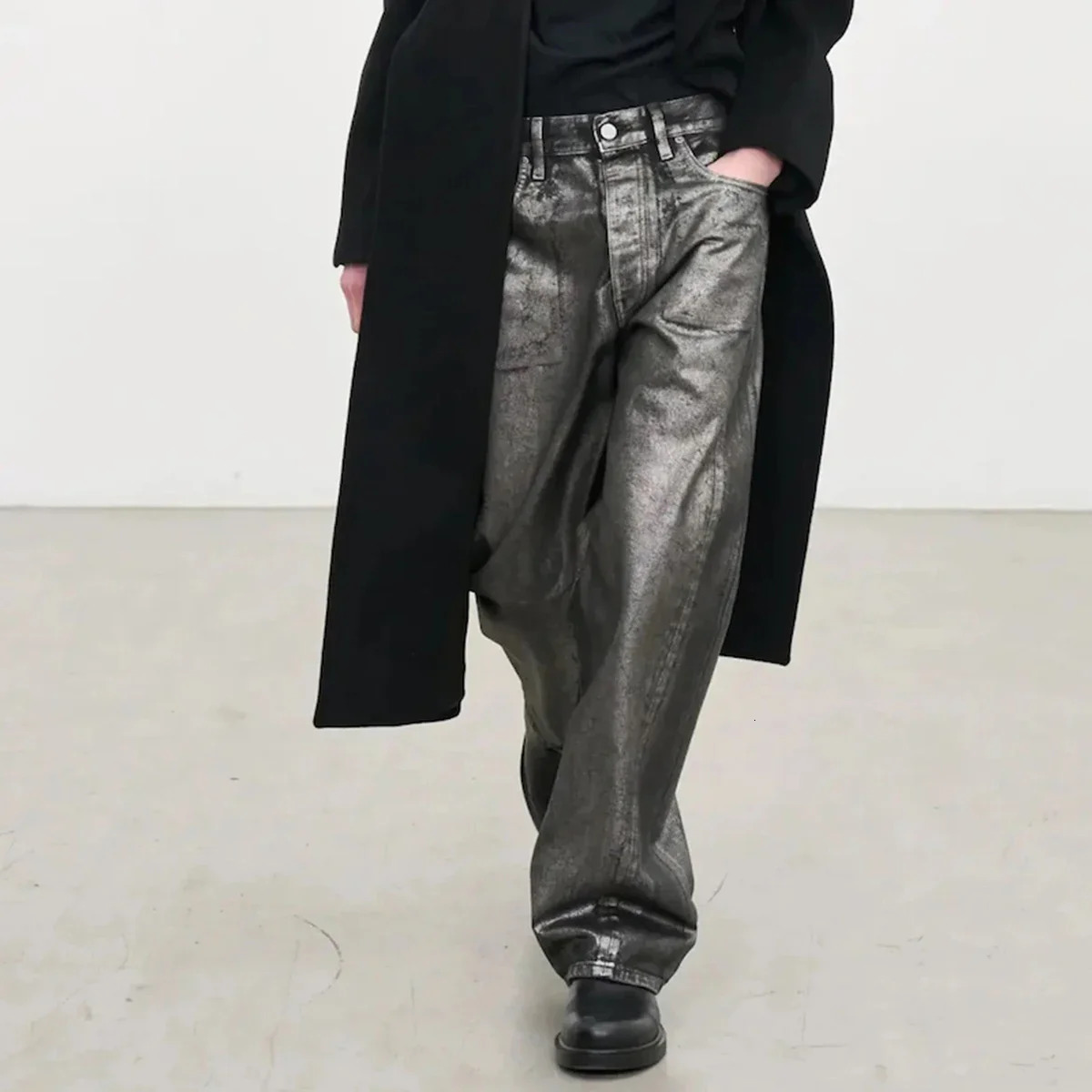 Vintage Distressed Wax Coated Washed Baggy Jeans for Men and Women Black Casual Cargo Pants Oversized Ripped Denim Trousers 250115