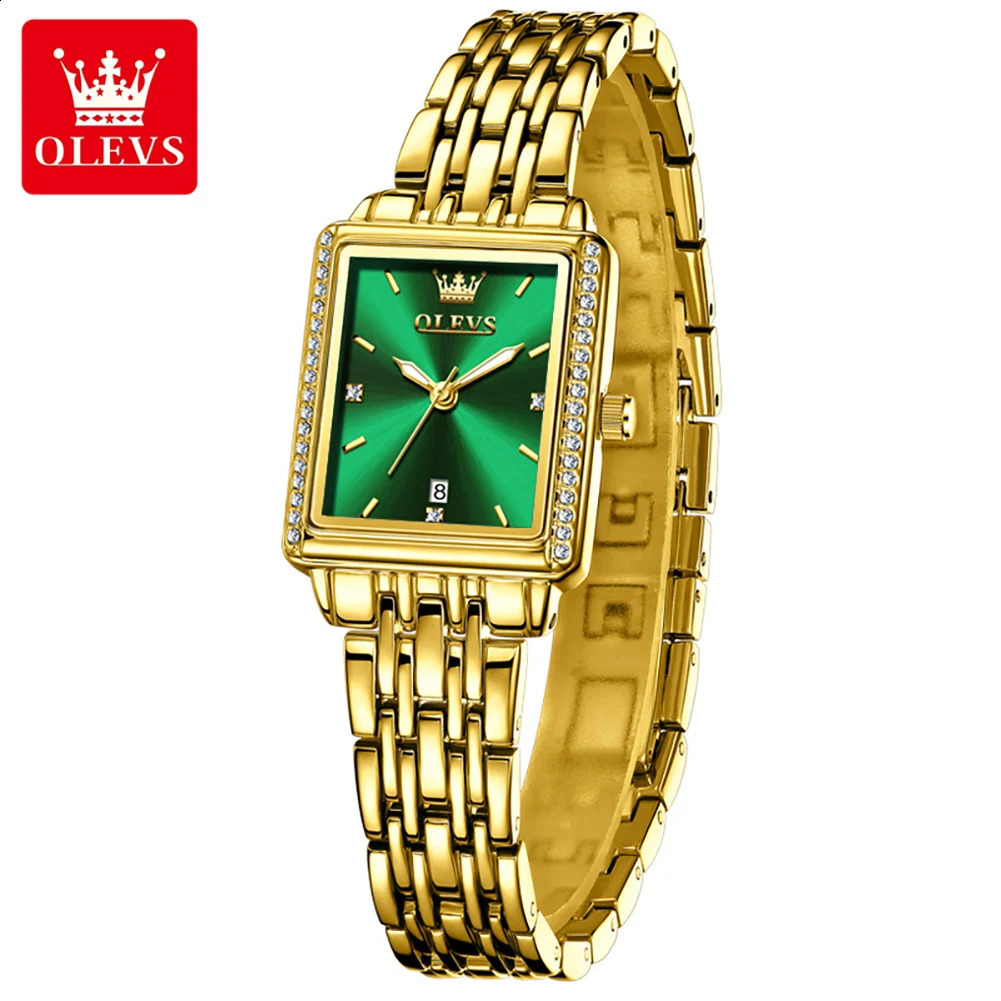 OLEVS Women Watches Fashion Golden Green Stainless Stain Steel Ladies Watch Waterproof Quarzt Wristwatch Romatic Girlfriend Gift 250121