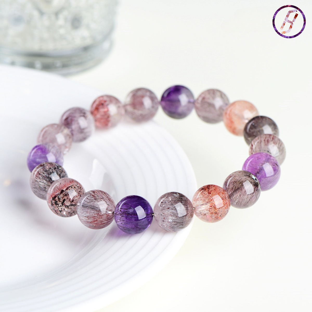 3A Natural Included Quartz Super Seven Round Beads Bracelet Purple Titanium Crystal Aurora Loose Beads Bracelet Factory Direct Sales