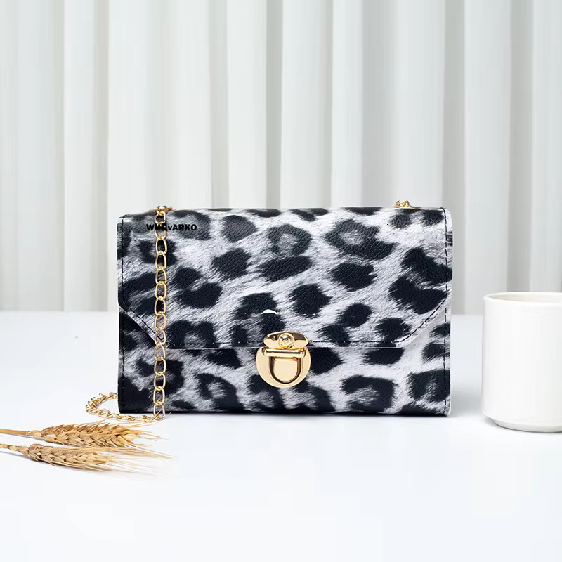 Women Designer With Chain Shoulder Leopard Print Leather Handbag Ladies Fashion Crossbody Bag Casual Tote