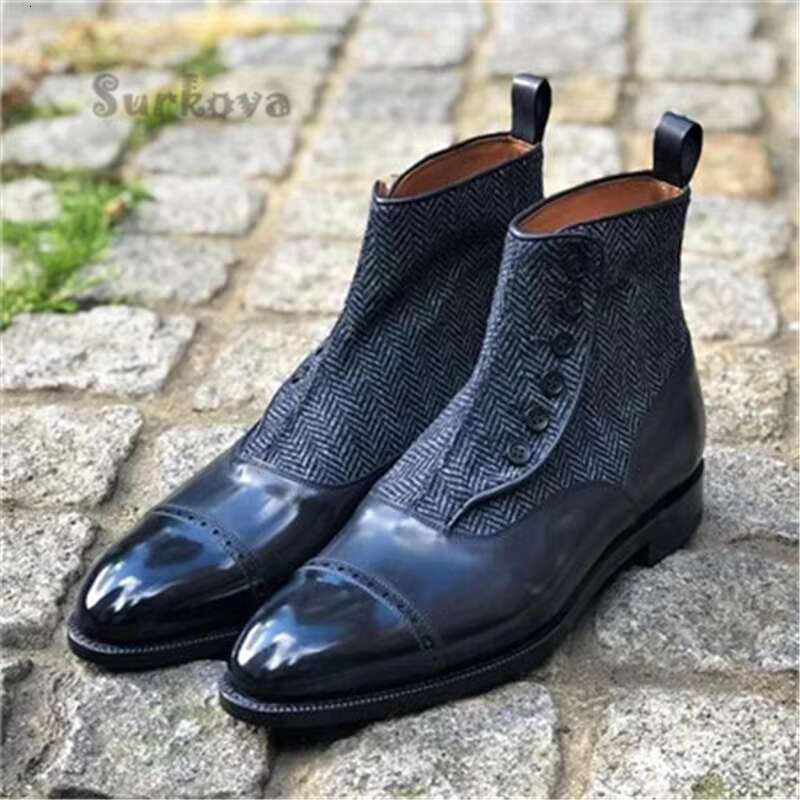 Flat Wedges Pu Leather Ankle Fashion Pointed Toe Button Metal Decoration Suede Casual Men's Shoes Large Size Short Boots