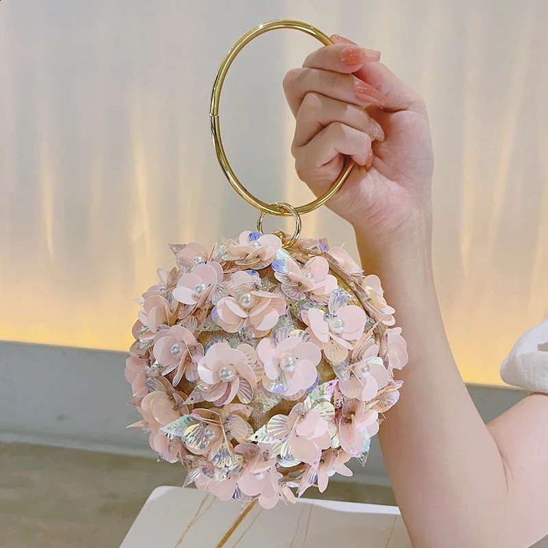 Mini Sequin Flower Evening Bag Elegant Dinner Clutch Purse Formal Round Banquet Handbag For Wedding Party Prom 250118