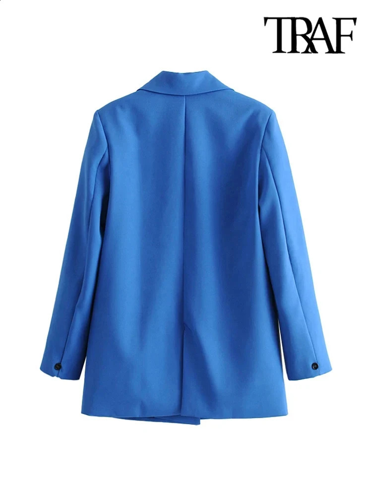 TRAF Women Chic Office Lady Double Breasted Blazer Vintage Coat Fashion Notched Collar Long Sleeve Ladies Outerwear Stylish Tops 250120