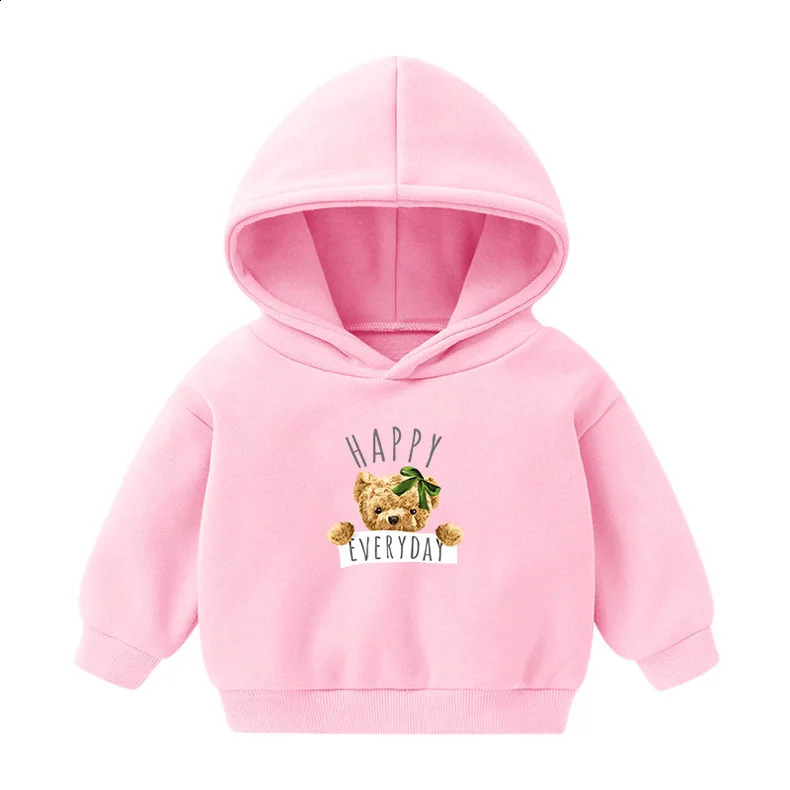 Toddler Girl Fall Blouses Kid Boys Spring Hooded Sweater Fleece Clothes Baby Children Pink Soild Cartoon Print Long-sleeved Tops 250121