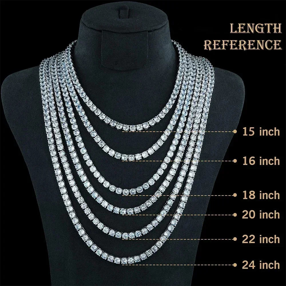 FEOBUR 3/4/5mm Real Tennis Necklace for Women Men S925 Silver Full Diamond Neck Chains Party Trendy Jewelry Gift 250121