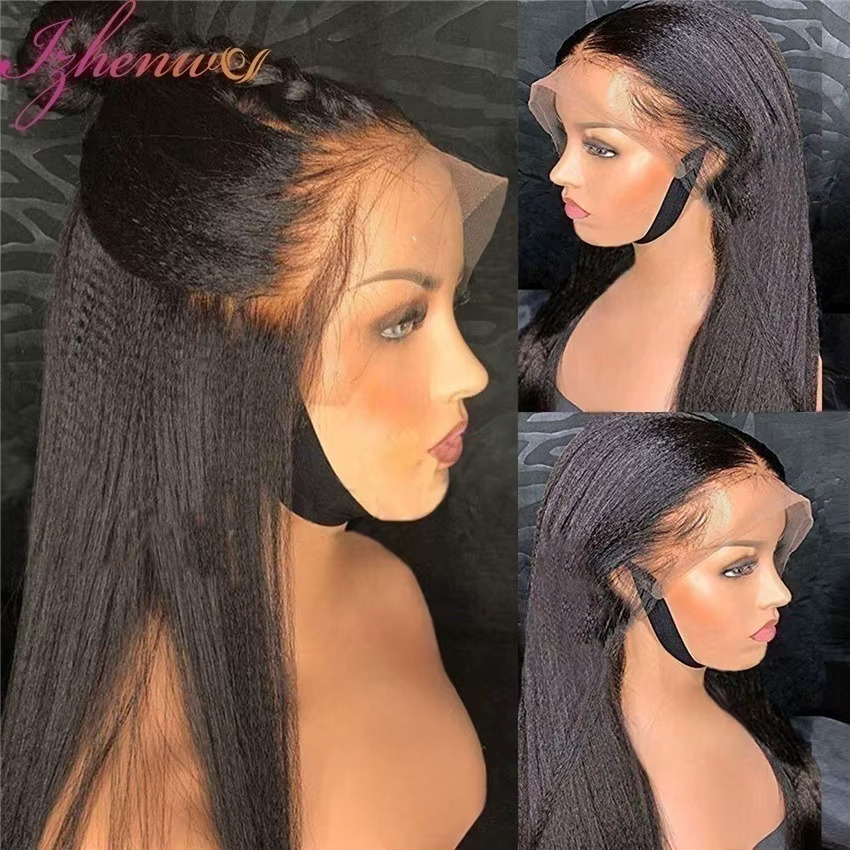 Transparent Kinky Straight Front Pre Plucked Yaki Brazilian 13x6 Lace Closure Human Hair Wig For Woman Natural Haire