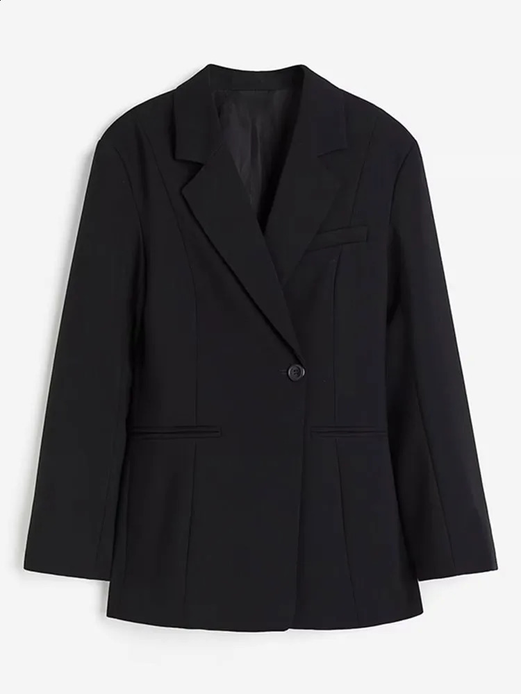 Elegant Slim Solid Womens Blazers Lapel One Button Shoulder Pads Long Sleeve Jacket Spring Office Lady Commute Outwear 250120