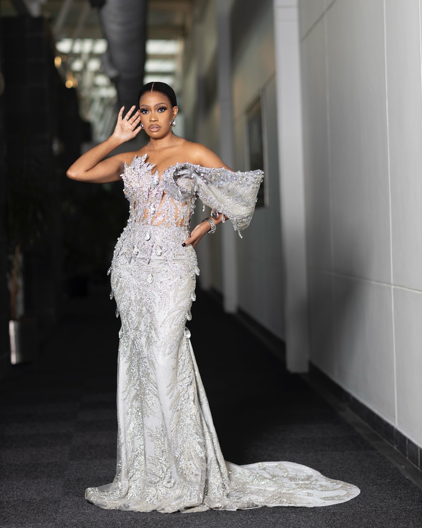 Aso Ebi Silver Mermaid Prom Dresses 2025 Crystals Beaded Floral Lace Evening Formal Party Second Birthday Engagement Gowns Plus Size Dress For Special