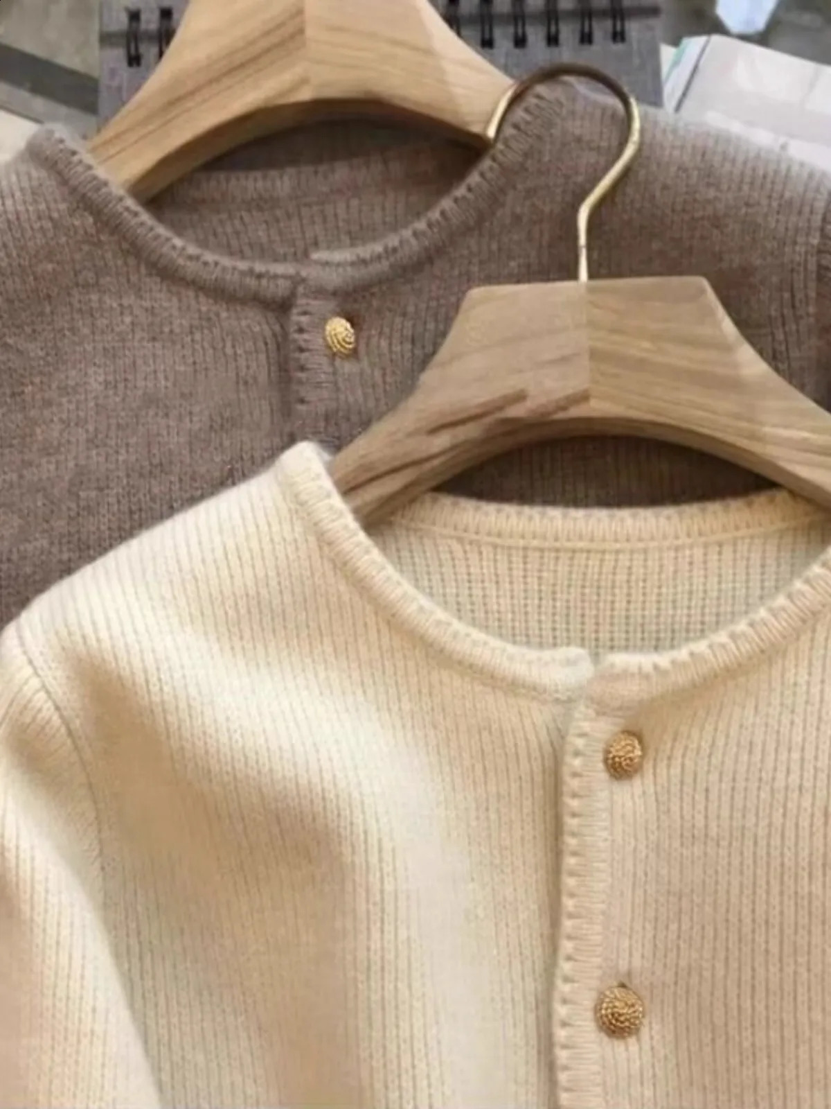 Crew neck 100 pure cashmere cardigan small fragrant coat womens spring and autumn loose wool knit sweater 250114