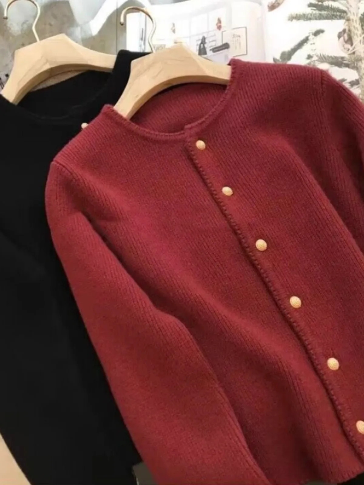 Crew neck 100 pure cashmere cardigan small fragrant coat womens spring and autumn loose wool knit sweater 250114